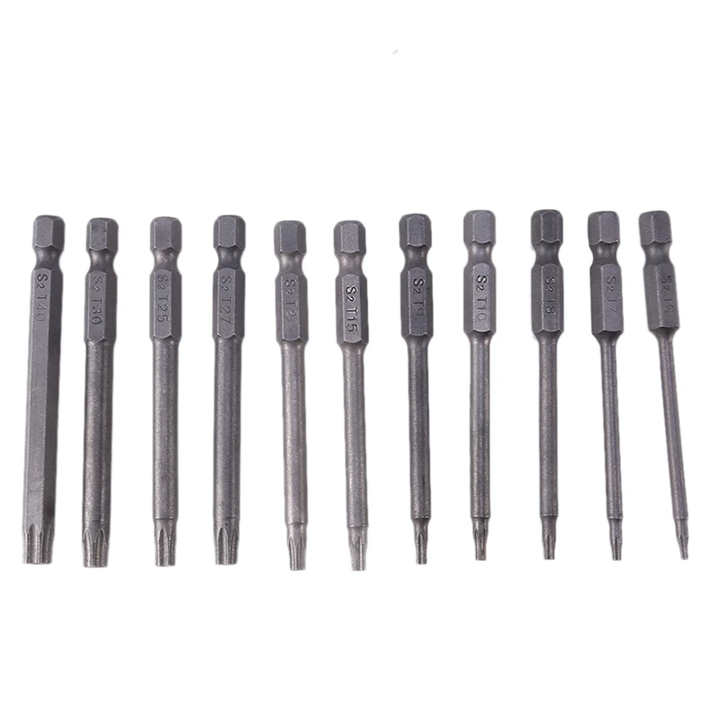 

11Pcs 75Mm Magnetic S2 Steel Screwdriver Bits Hex Torx Head T6/T7/T8/T9/T10/T15/T20/T25/T27/T30/T40