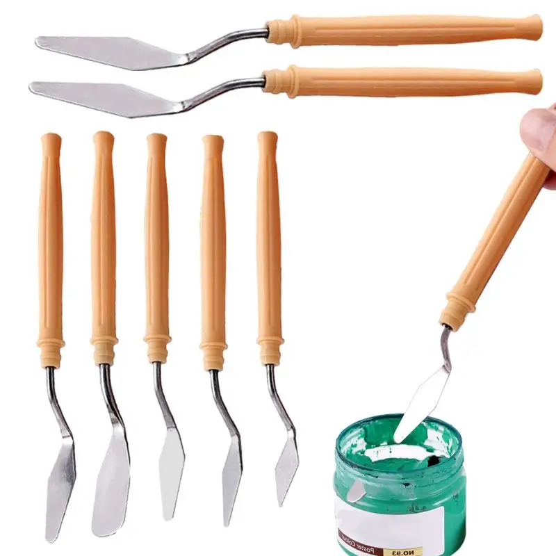 

Лопатка, палитра ножей, 7 шт., ножи для поддонов, набор скребков для рисования, инструменты для рисования маслом, деревянная ручка, товары для рисования для художников