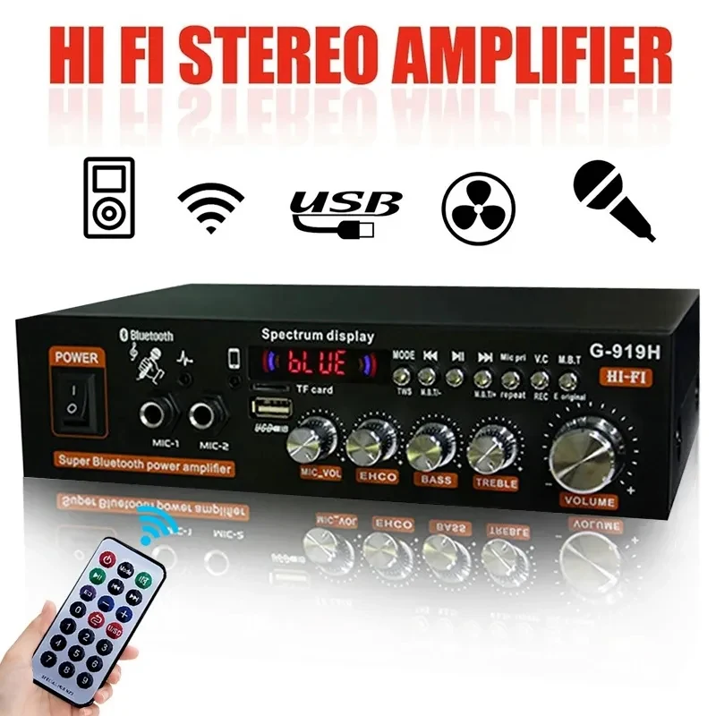 Усилитель мощности G919H 1000 Вт Bluetooth 5,0 Hi-Fi Аудио Стерео усилители сабвуфер музыкальный плеер 110-220 В усилитель для автомобиля и дома
Усилитель мощности G919H 1000 Вт Bluetooth 5,0 Hi-Fi Аудио Стерео усилители сабвуфер музыкальный плеер 110-220 В усилитель для автомобиля и дома