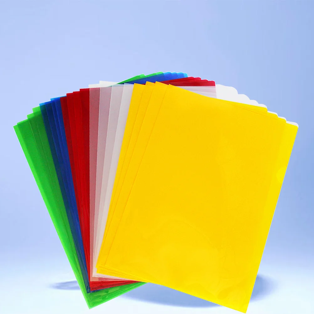 

20PCS A4 Transparent Stationery File Folder Waterproof L Type Folder Document Expanding Wallet - Random Color