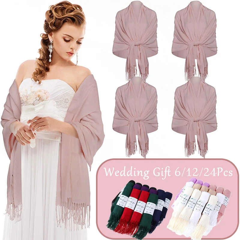 

6/12/24pcs Wedding Bridesmaid Bride Pashmina Shawls and Wraps Women Cashmere Head Scarf Wedding Party Favors Gifts for Guest