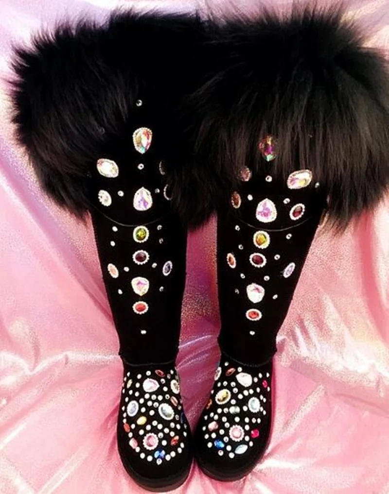 Genuine Leather Black Fur Winter Snow Boots Multicolour Rhinestone Slip On Flat Knee High Boots 2022 Warm Long Boots
Genuine Leather Black Fur Winter Snow Boots Multicolour Rhinestone Slip On Flat Knee High Boots 2022 Warm Long Boots