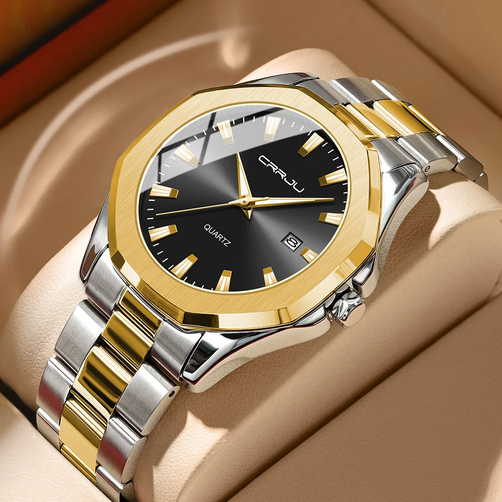 

New CRRJU Luxury Watch Men Business Waterproof Male Clock Luminous Date Stainless Steel Square Quartz Men Watch reloj hombre