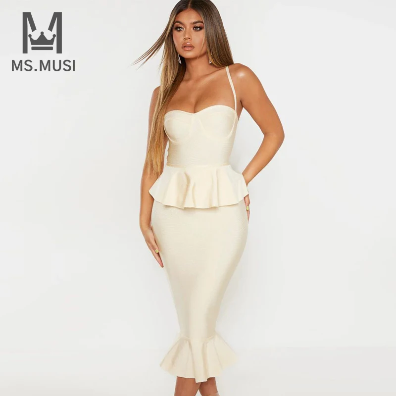 MSMUSI 2023 New Fashion Women Sexy Strap Halter Sleeveless Ruffles Falbala Backless Bandage Party Club Bodycon Event Midi Dress 
MSMUSI 2023 New Fashion Women Sexy Strap Halter Sleeveless Ruffles Falbala Backless Bandage Party Club Bodycon Event Midi Dress