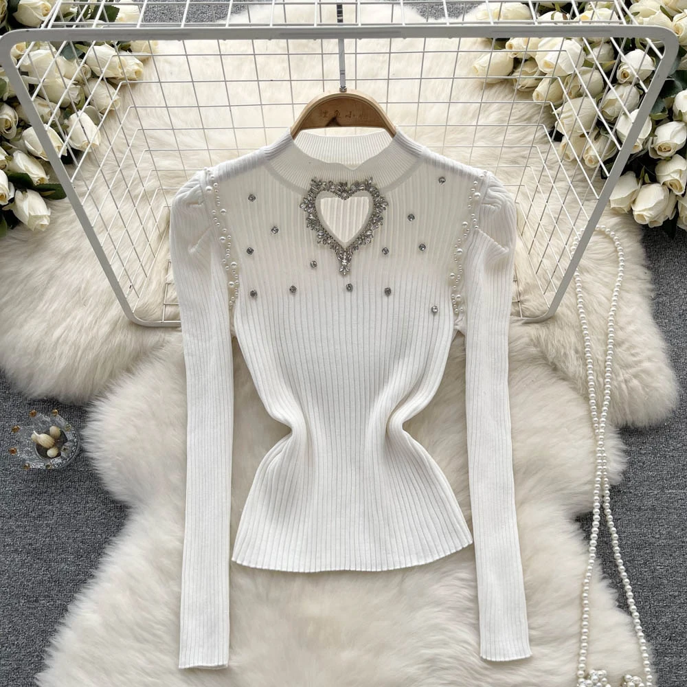 Autumn's New Style Knitted Sweater Women's Soft and Waxy Slim Fit Inner Bottoming Shirt Beaded Hollow Top
Autumn's New Style Knitted Sweater Women's Soft and Waxy Slim Fit Inner Bottoming Shirt Beaded Hollow Top