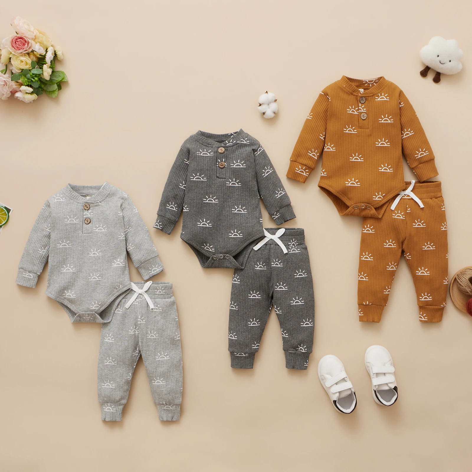 0-18M Sun Print Unisex Baby Clothing Newborn Infant Boy Girl Long Sleeve Romper Tops Long Pants 2pcs Outfits Set Spring Fall 
0-18M Sun Print Unisex Baby Clothing Newborn Infant Boy Girl Long Sleeve Romper Tops Long Pants 2pcs Outfits Set Spring Fall