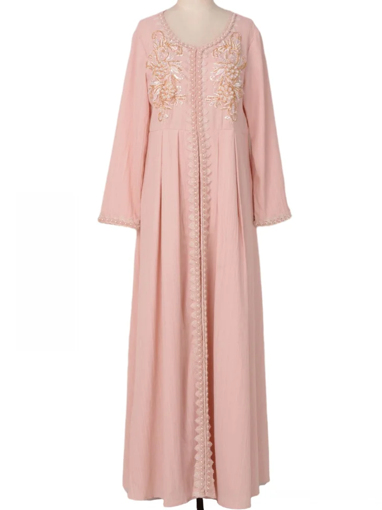 

Abaya Dubai Jalamia Muslim Robe Women's Beaded Long Sleeve Maxi Dress Islamic Modest Clothing Turkish Dresses Caftan Arabe Gown