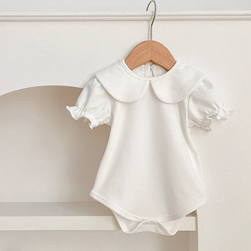 

Baby Newborn Bodysuit Summer Doll Collar Baby Romper White Cotton One-piece Clothes Infant Girls Boys Jumpsuit Outfits 0-24M