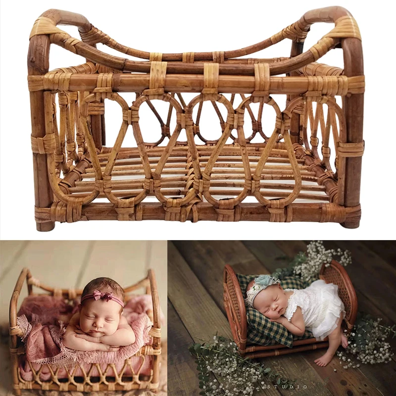 

Newborn Photography Props Bamboo Baskets Baby Photo Bed Posing Props Infant Bebe Studio Shoot Accessories Full Moon Shooting