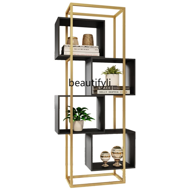 

yjNordic Living Room Simple Floor Bookshelf Multi-Layer Shelf Light Luxury Stainless Steel Bookcase Creative Lattice Combination