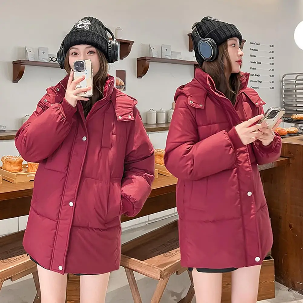 Women Thickened Cotton Coat Women's Winter Hooded Cotton Coat with Thick Padded Windproof Warmth Elastic Cuff Mid Length Down
Women Thickened Cotton Coat Women's Winter Hooded Cotton Coat with Thick Padded Windproof Warmth Elastic Cuff Mid Length Down
