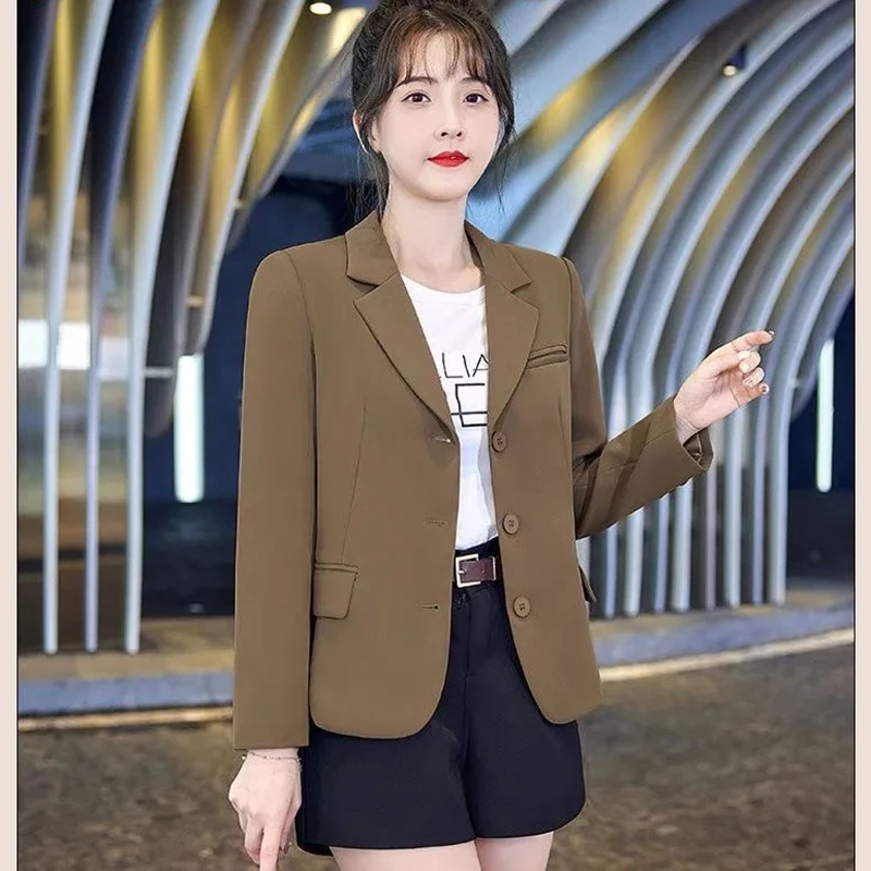 

Короткий пиджак женский осенний Новый корейский офисный костюм с длинными рукавами Женский однобортный уличный Тонкий Повседневный пиджак