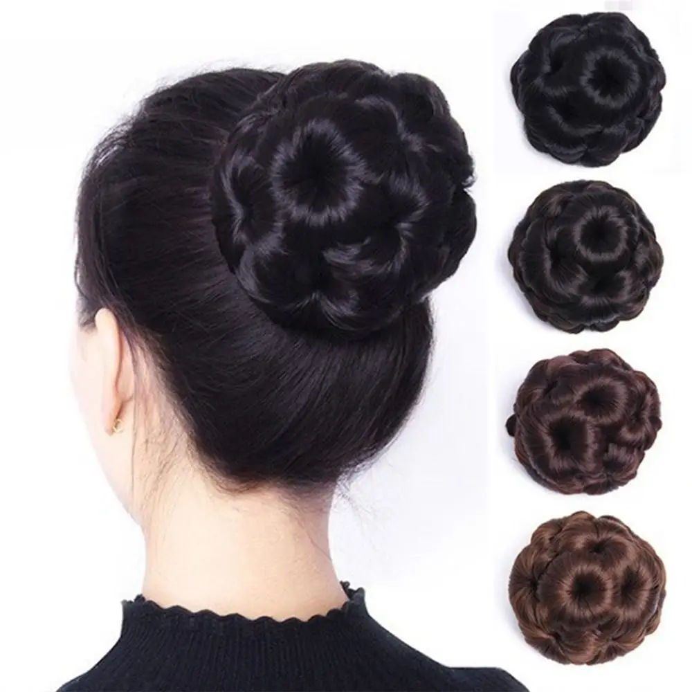 

Extensions Donut Clip Nine Flowers Hair Small Bundle Female Fake Hair Bun Curly Chignon Bride Hairpiece Flower Ring Bun