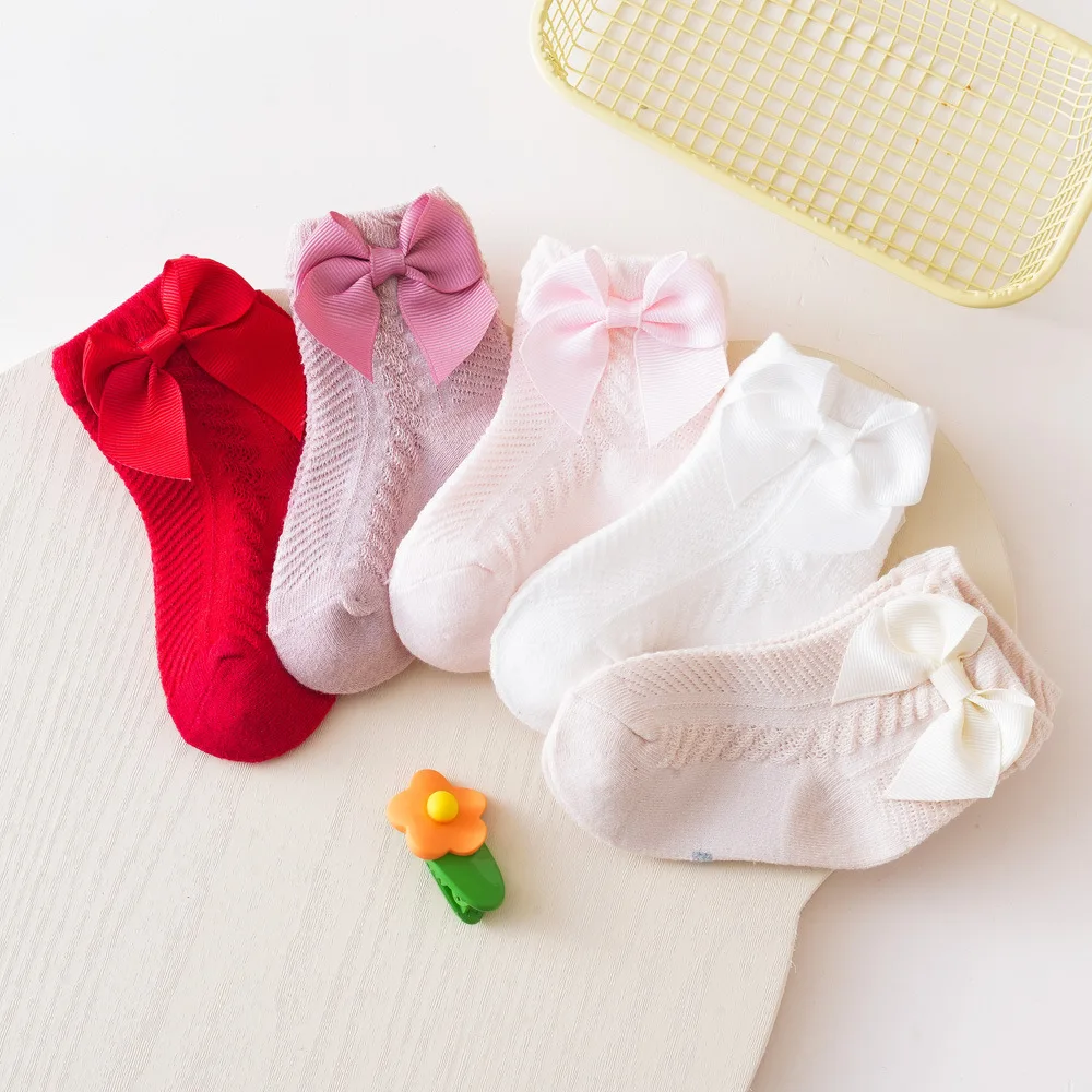 

Cute Bowknot Baby Socks Spring/Summer Thin Breathable Baby Mesh Socks Solid Color Neonatal Socks, Suitable for Girls aged 0-3