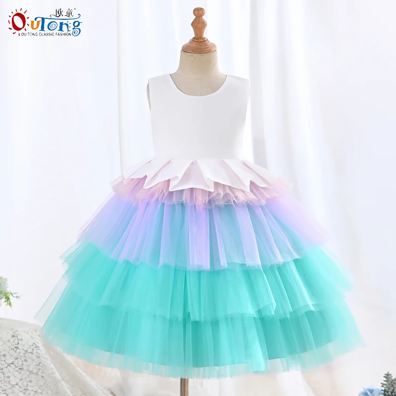 

Outong Girls Rainbow Princess Dress Cake Layers Tutu Gown For Kids Children Wedding Evening Formal Party Pageant Vestidos