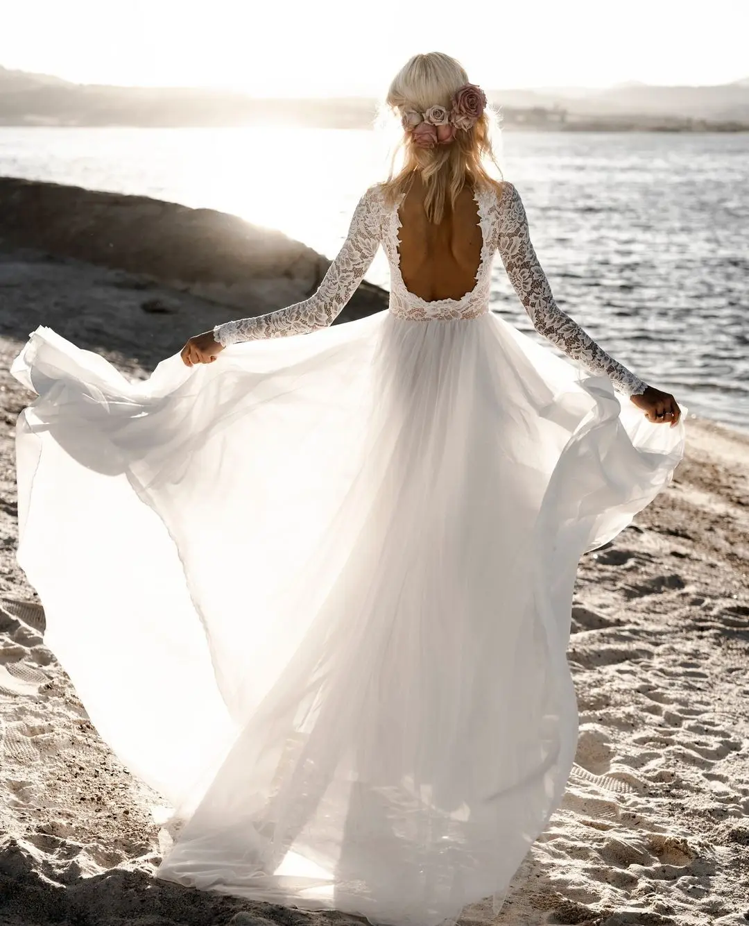 

Женское свадебное платье с открытой спиной, белое кружевное шифоновое ТРАПЕЦИЕВИДНОЕ ПЛАТЬЕ до пола в стиле бохо, простое платье для плявечерние ринки