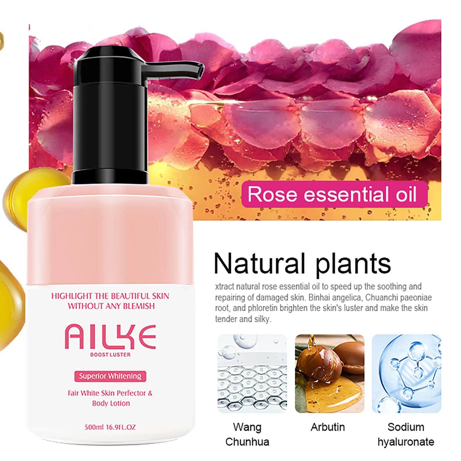 

AILKE Whitening Lotion - Nourishing & Skin Brightening Body Cream With Sodium Hyaluronate For Flawless Even Skin Tone, 500ml