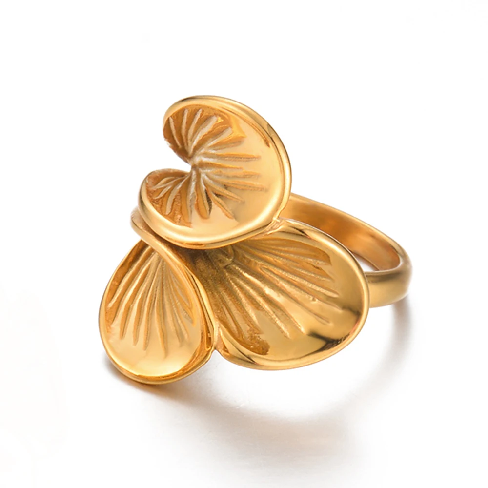 Stainless Steel Waterproof Gold Color Flower Big Statement Ring Texture Jewelry Design Women Bijoux Gift
Stainless Steel Waterproof Gold Color Flower Big Statement Ring Texture Jewelry Design Women Bijoux Gift