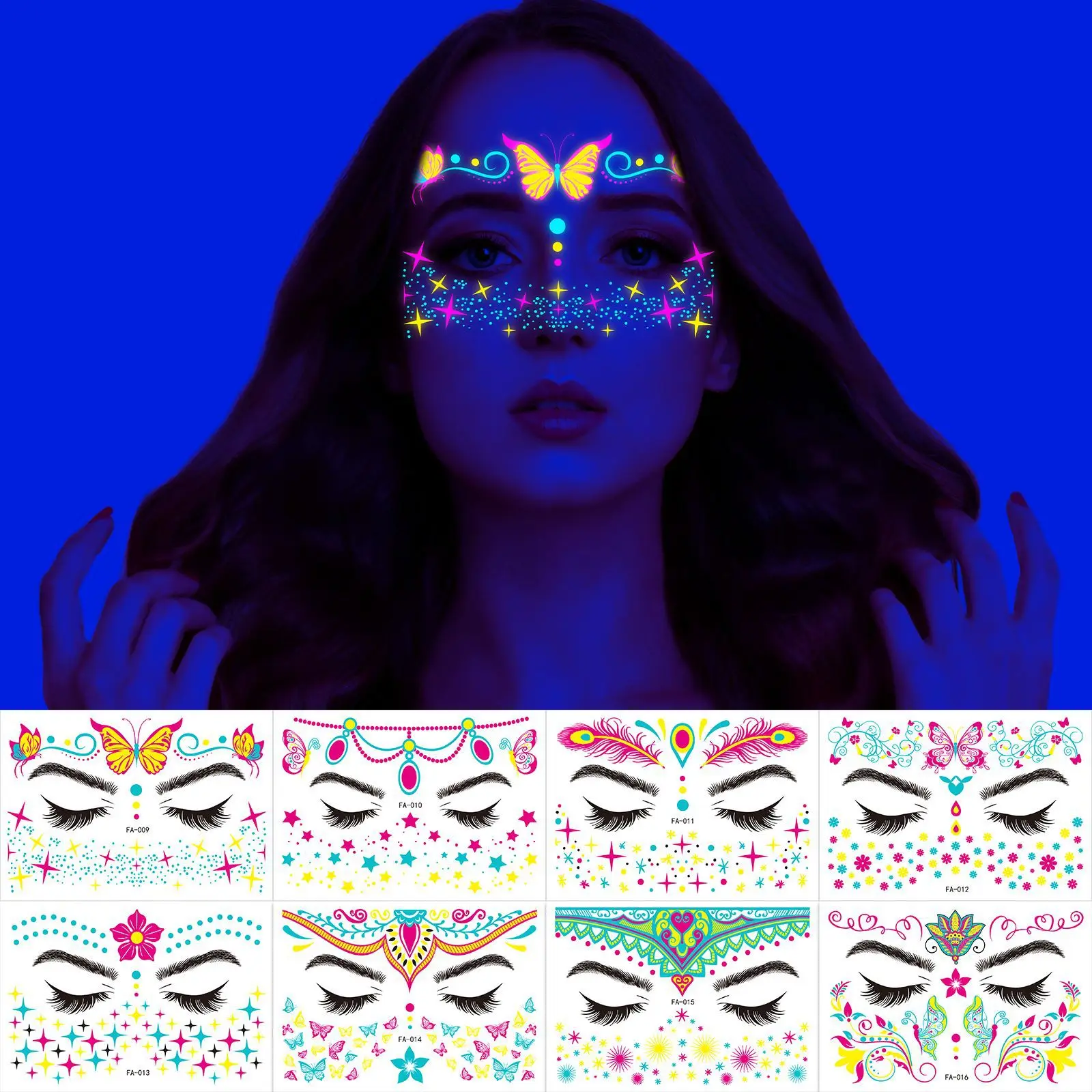 Temporary Facial Tattoo Sticker Colourful Small Fresh Glow-in-the-dark Waterproof Sweat-proof Masquerade Music Festival Tattoo
Temporary Facial Tattoo Sticker Colourful Small Fresh Glow-in-the-dark Waterproof Sweat-proof Masquerade Music Festival Tattoo