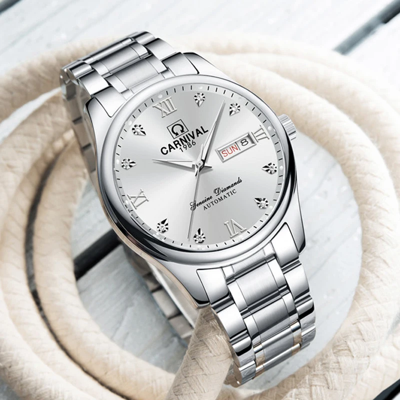 CARNIVAL Brand 3ATM Waterproof Men's Watch Business Date Automatic Mechanical Watches Men Stainless Steel Belt Reloj Hombre
CARNIVAL Brand 3ATM Waterproof Men's Watch Business Date Automatic Mechanical Watches Men Stainless Steel Belt Reloj Hombre