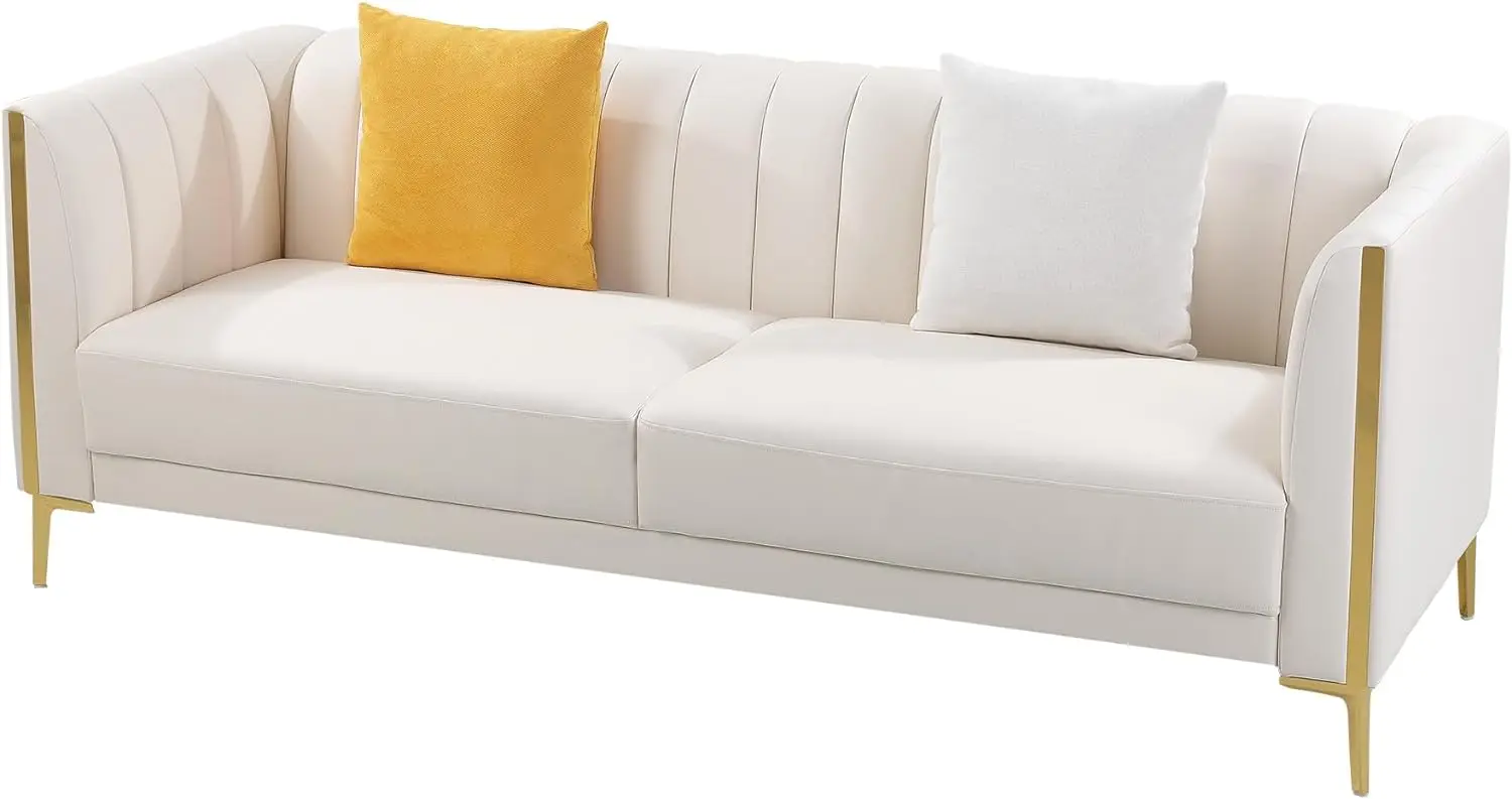 78'' Sofa, Black Sofas Couches for Living Room, Comfy Sofa Faux Leather Sofa 3 Seater Sofa with 2 Throw Pillows and Gold Metal
78'' Sofa, Black Sofas Couches for Living Room, Comfy Sofa Faux Leather Sofa 3 Seater Sofa with 2 Throw Pillows and Gold Metal