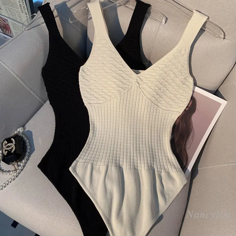 Sexy High Fork Camisole Tank Women's V-neck Skinny Stretch Knitted Top White Black Holiday Style 2023
Sexy High Fork Camisole Tank Women's V-neck Skinny Stretch Knitted Top White Black Holiday Style 2023