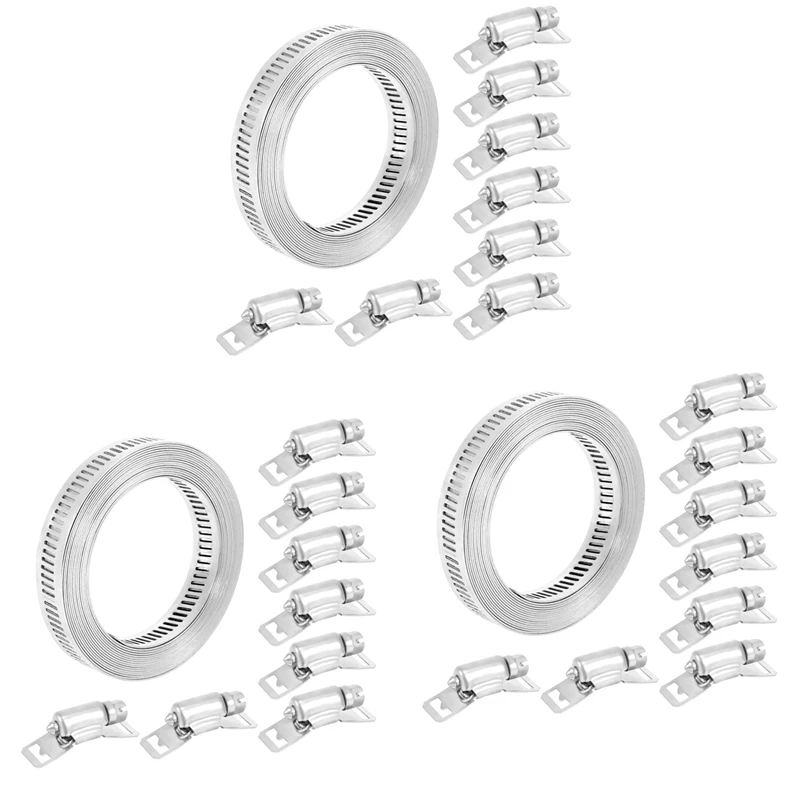 

Retail 3X 304 Stainless Steel Worm Clamp Hose Clamp Strap With Fasteners Adjustable DIY Pipe Hose Clamp Ducting Clamp 11.5 Feet