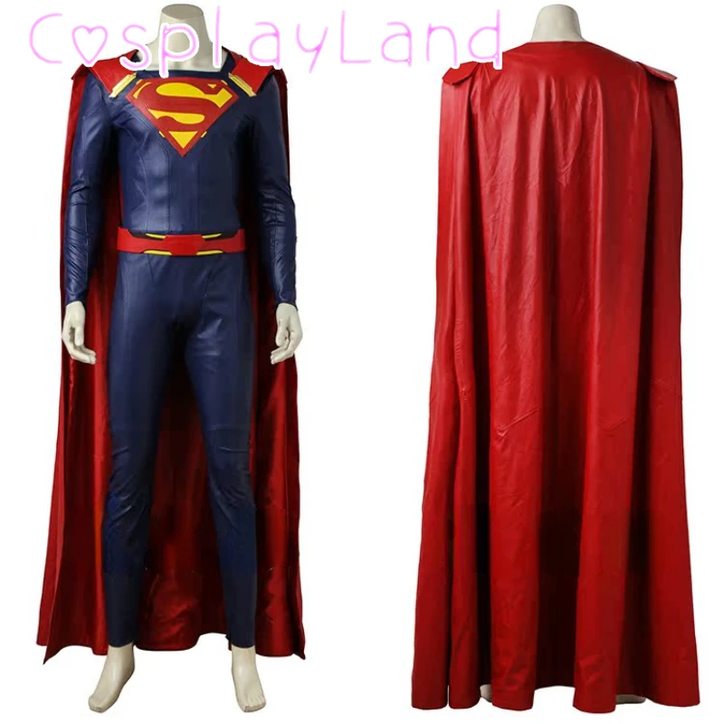 

Movie Superhero Clark Kent Cosplay Costume Leather Men Suit with Cloak Halloween Carnival Costume Comic Con Cos Roleplay Outfit