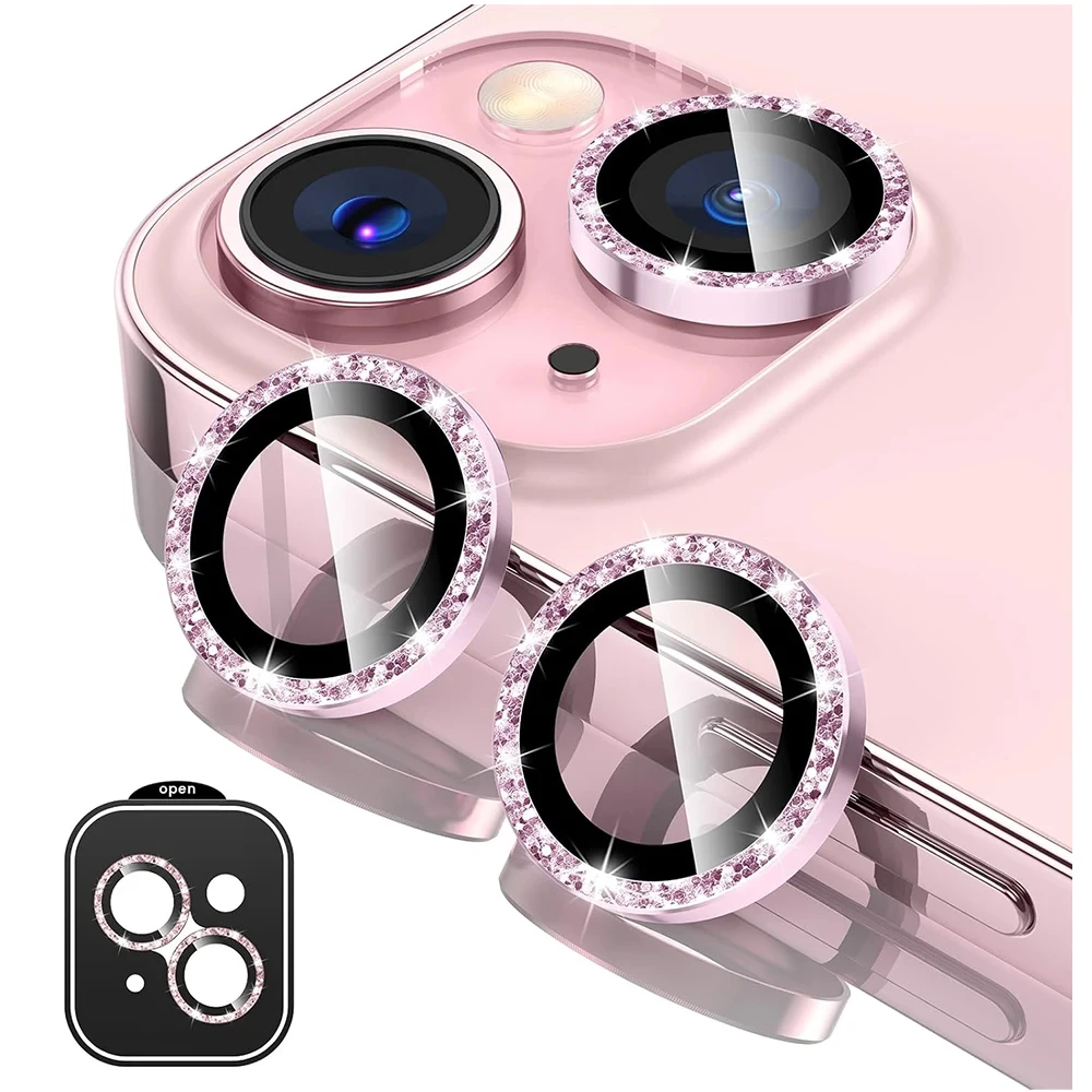 

Glitter Camera Lens Protector Cover for iPhone 15 Pro Max 11 12 Pro 14 Plus 13 Mini 15Pro Tempered Glass Protection Accessories