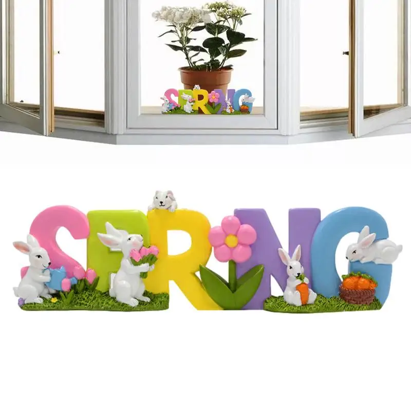 

Spring Letters Statue SPRING Alphabet Vivid Resin Statue Rabbits Outdoor Figurines Home Decor Products For Bookshelf Doorway
