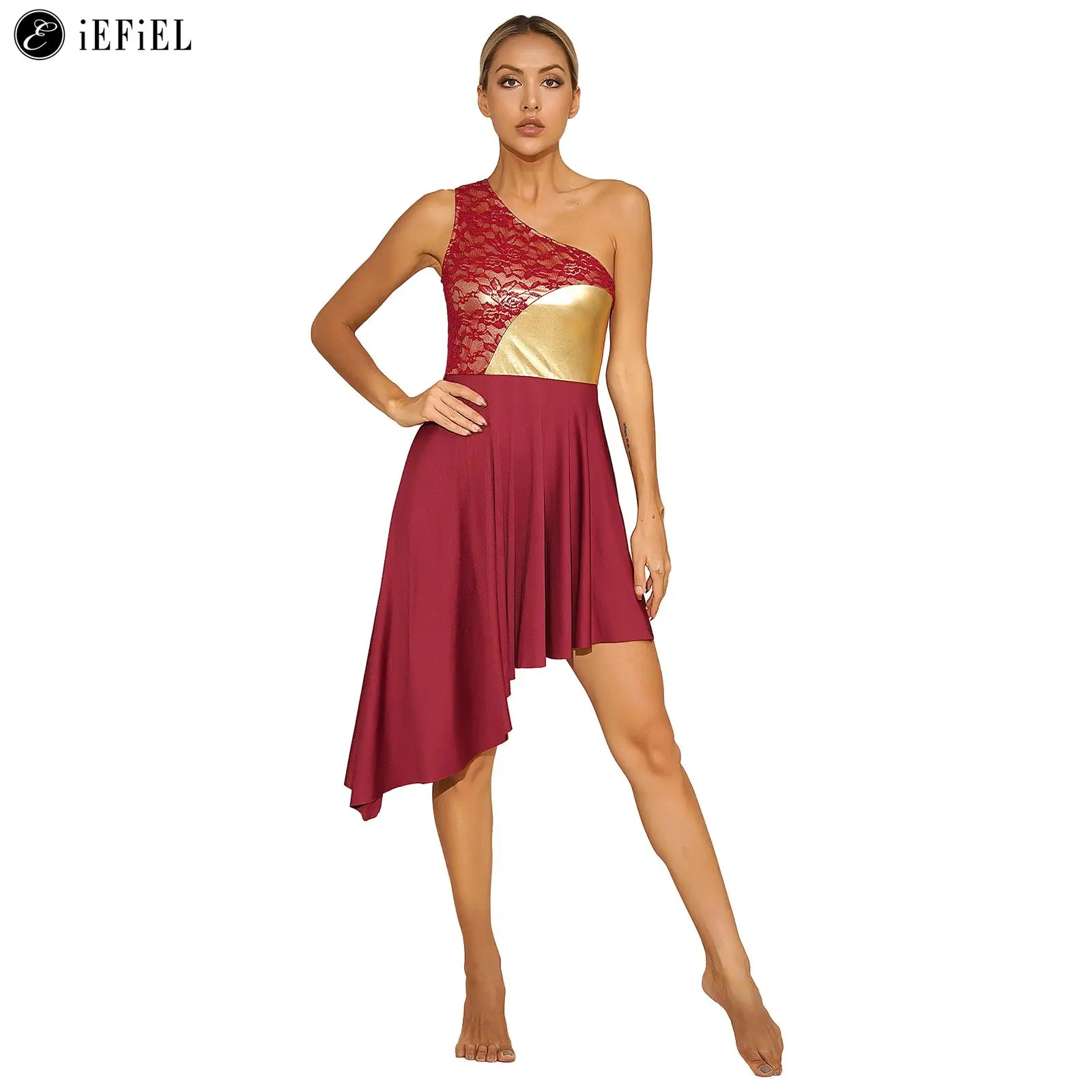 Womens One Shoulder Praise Liturgical Dance Dress Lace Metallic Color Block Sleeveless Church Worship Costume Lyrical Dancewear
Womens One Shoulder Praise Liturgical Dance Dress Lace Metallic Color Block Sleeveless Church Worship Costume Lyrical Dancewear