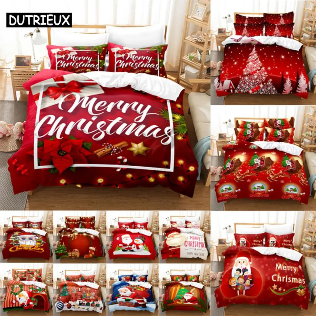 

Red Christmas Duvet Cover Set King Queen Size for Single Double Bed Linens Quilt Comforter Pillow Case 3D Full Twin 3PCS 2PCS