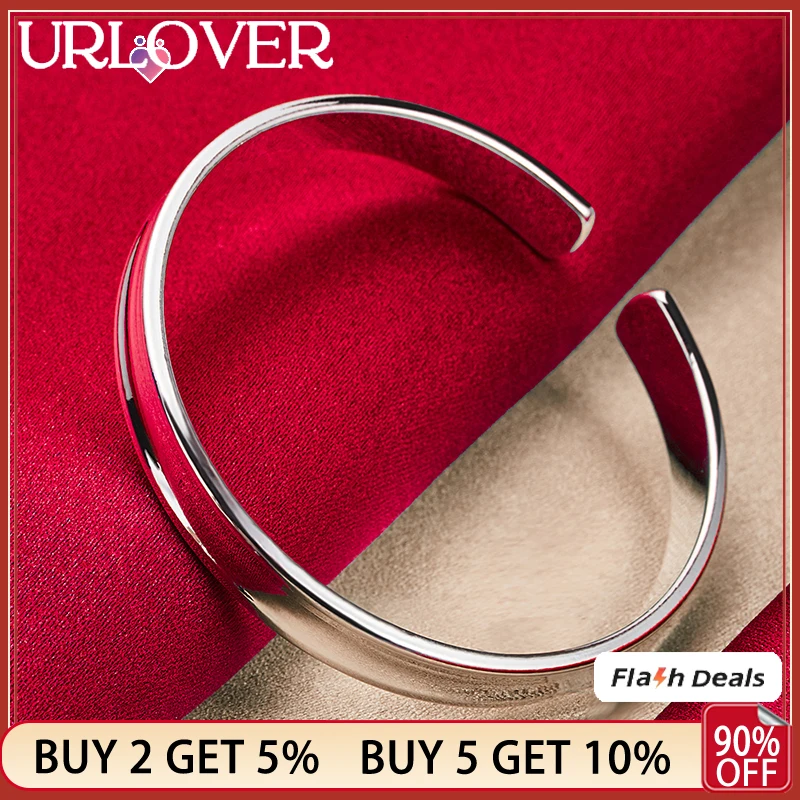 

URLOVER 925 Sterling Silver 8mm Smooth Round Open Bangles For Women Men Bangle Engagement Wedding Party Birthday Fashion Jewelry