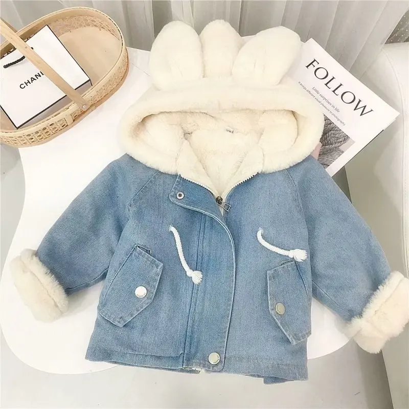 Children's Denim Jacket for Girls Boy Hooded Velvet Outerwear Thick Warm Coat Baby Cute Rabbit Ear Kids Winter Clothes 
Children's Denim Jacket for Girls Boy Hooded Velvet Outerwear Thick Warm Coat Baby Cute Rabbit Ear Kids Winter Clothes