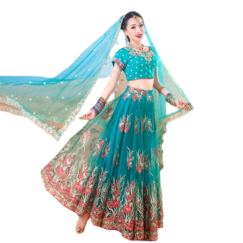 

Indian Ready To Wear Poly Silk Embroidery Lehenga Choli for Women with Stitched Blouse and Dupatta India Folk Dances Costume