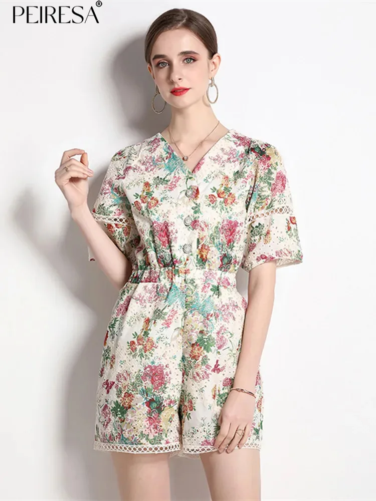PEIRESA Vintage Embroidery Floral Print Jumpsuit For Women Summer New Lace Patchwork V Neck Elastic Waist Wide Leg Playsuits
PEIRESA Vintage Embroidery Floral Print Jumpsuit For Women Summer New Lace Patchwork V Neck Elastic Waist Wide Leg Playsuits