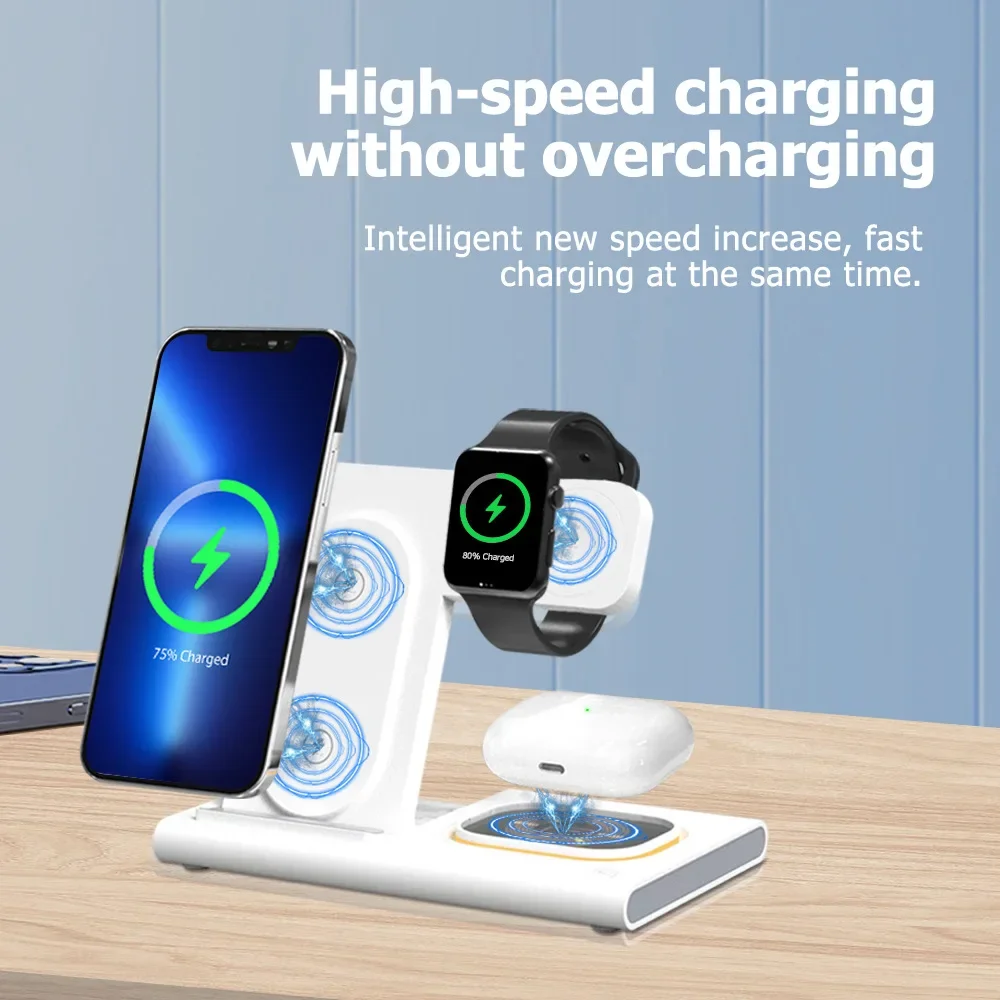 

3 in 1 Wireless Charger Stand Magnetic For iPhone 12 13 14 15 Fast Charging Station for Apple Watch 9 8 7 6 5 Airpods 2 3 Pro