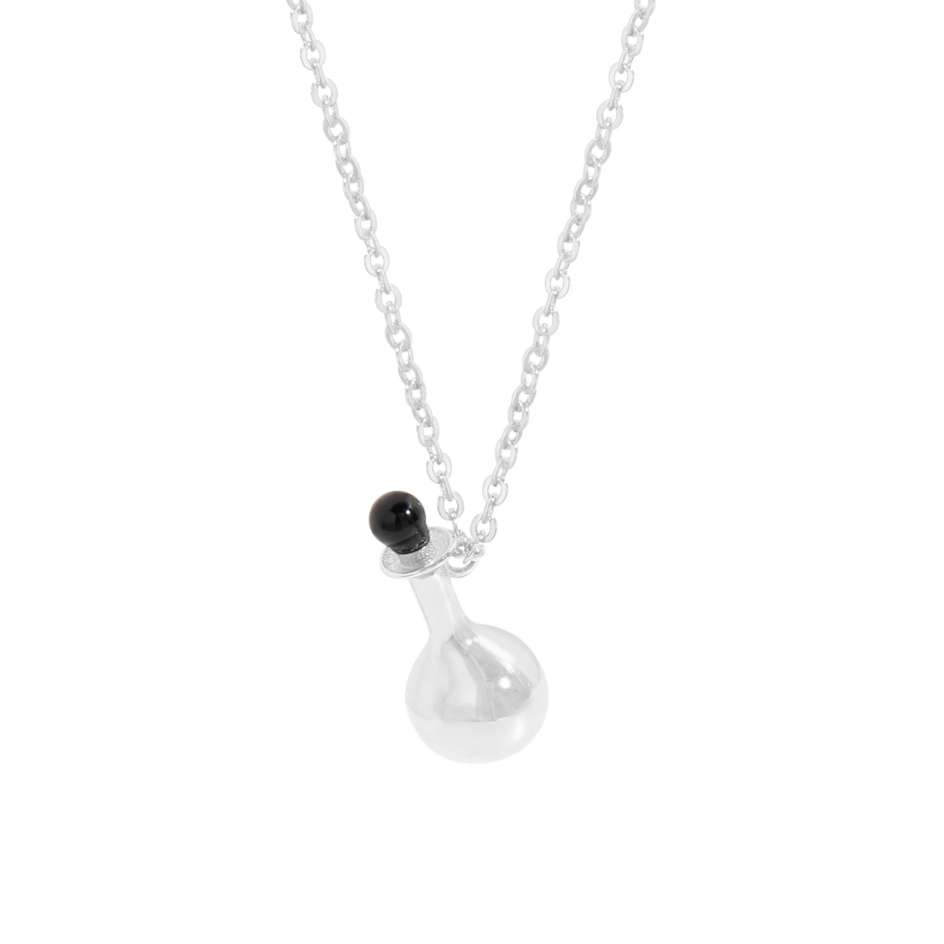 

Small and Luxurious Design, Ceramic Vase, Wine Pot, Black Agate Necklace, 925 Sterling Silver, Female Texture