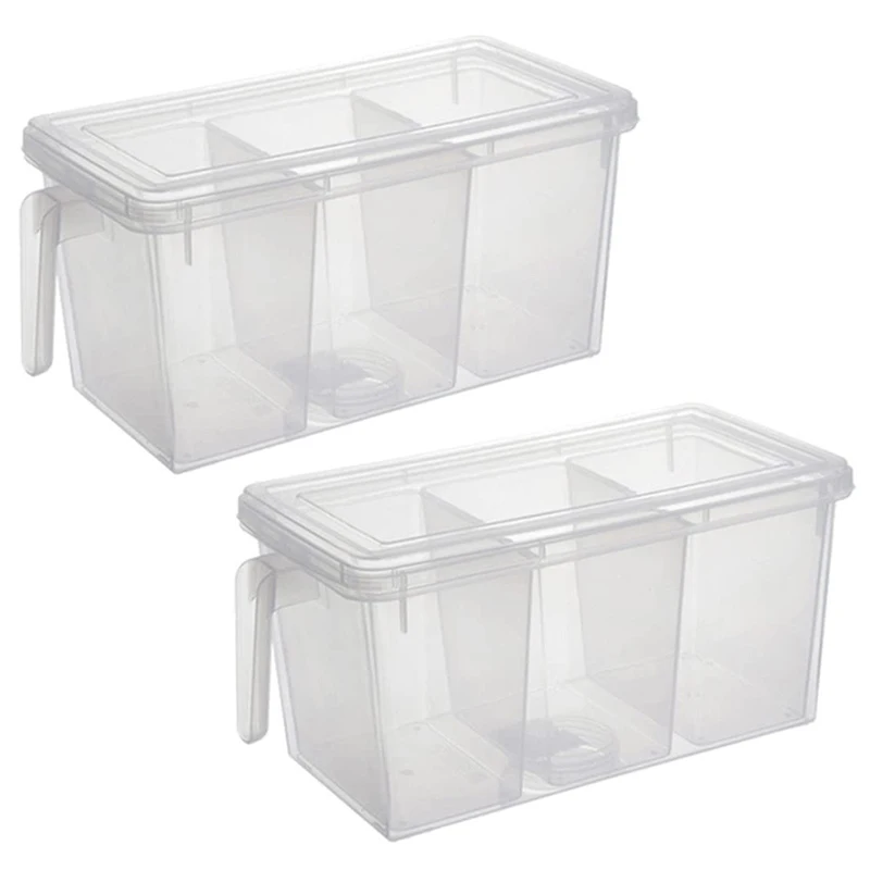 

Пластиковый контейнер для хранения 2 шт., квадратная ручка, коробка для хранения еды с крышкой, подходит для холодильника, кабинета, столешницы