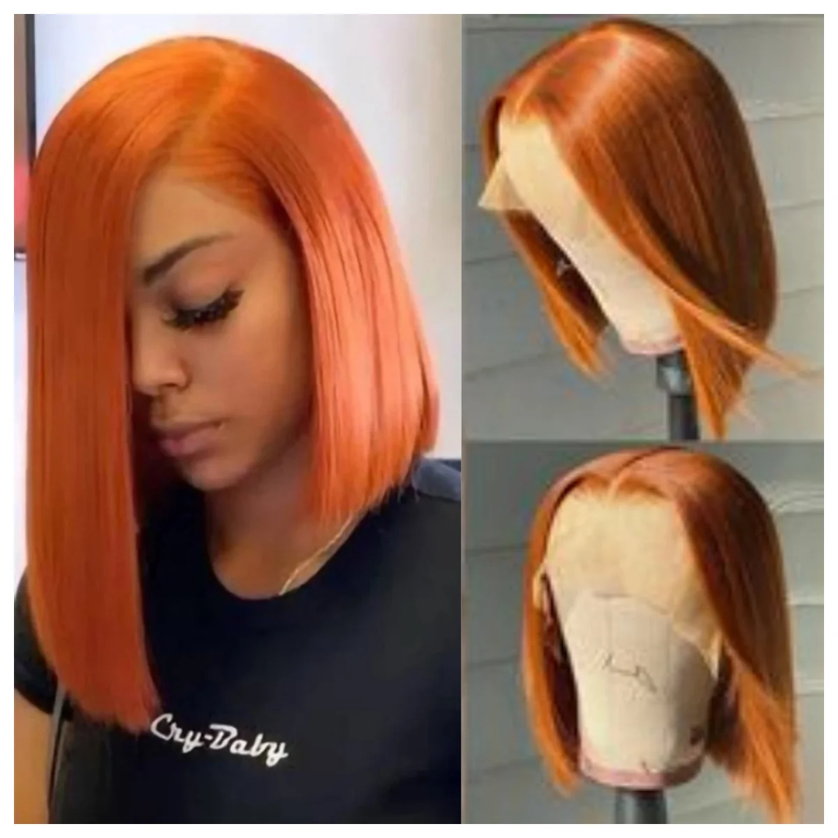 

Blunt Cut Straight Ginger Short Bob Wig Human Hair Colored 13X4 Transparent Lace Frontal Human Hiar Wig Guleless For Black Women