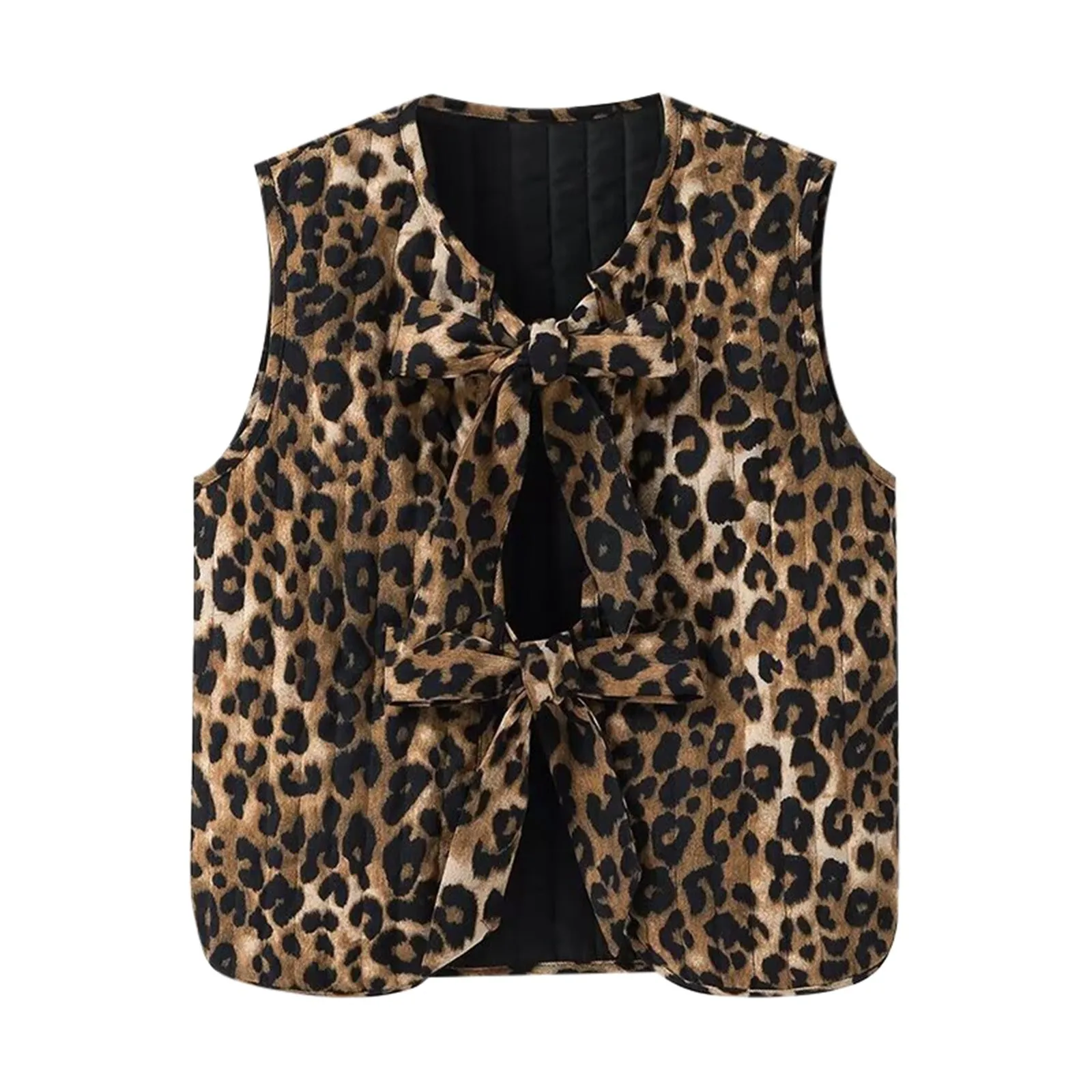 

Women‘s Fashion Leopard Printed Waistcoat Sping Summer 2024 V-Neck Sleeveless Lace Up Vest Bow Slim Streetwear Lady Vests