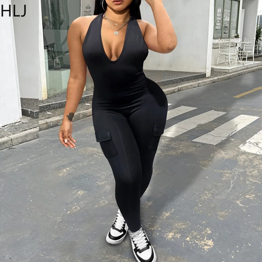 HLJ Gray Sexy Solid Color Bodycon Deep V Jumpsuits Women Sleeveless Backless Halter Slim Playsuits Casual Pocket Sporty Overalls
HLJ Gray Sexy Solid Color Bodycon Deep V Jumpsuits Women Sleeveless Backless Halter Slim Playsuits Casual Pocket Sporty Overalls