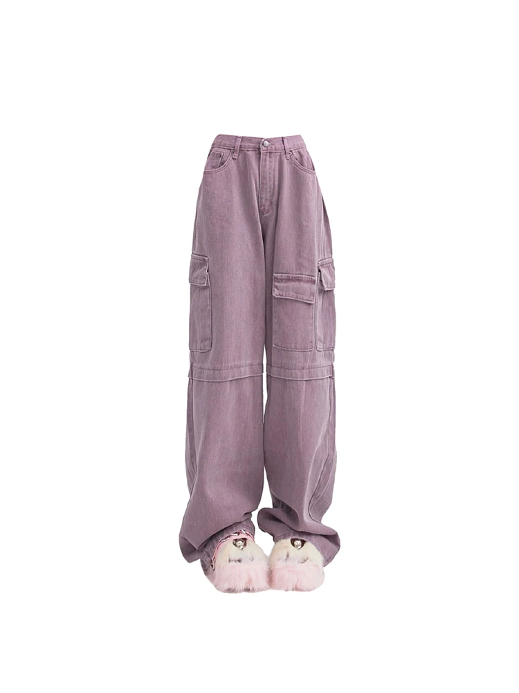 Women's Violet Cargo Pants Y2k High Street Fashion Harajuku Casual Streetwear High Waist Pockets Baggy Wide Leg Trousers 2000s
Women's Violet Cargo Pants Y2k High Street Fashion Harajuku Casual Streetwear High Waist Pockets Baggy Wide Leg Trousers 2000s