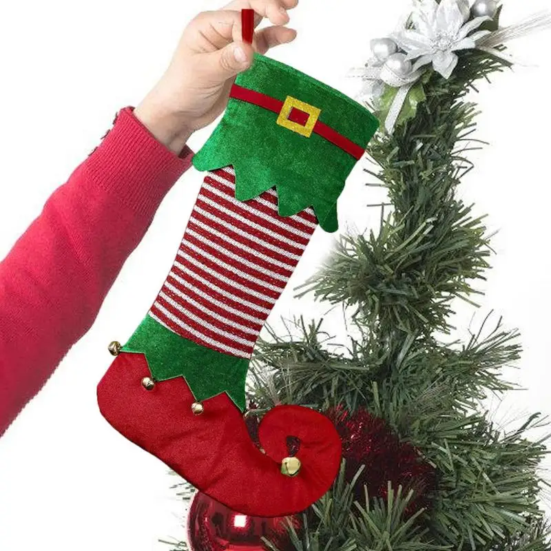 

Elf Christmas Stockings With Bells Hanging Ornaments Fairy Elf Stocking For Christmas Home Decorations Party Supplies Gifts