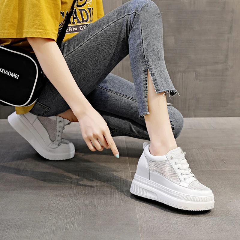 New Summer Shoes Women Flats Breathable Mesh Brand Ladies Flat Platform Height Increasing 8cm Pure White Shoes YX48351 1 S591468b33fc148139f58dd1e11377644V