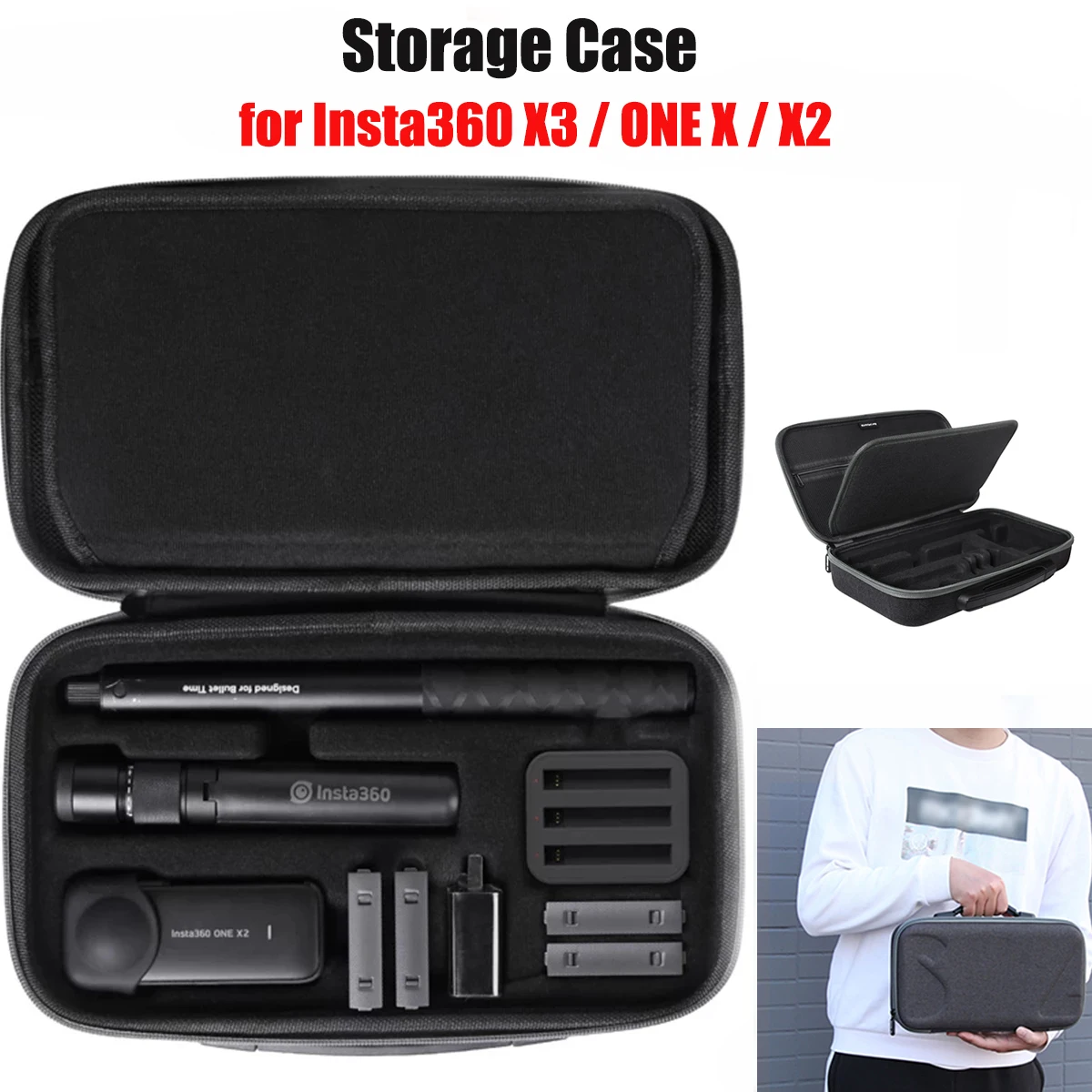 

Fran-T24A Storage Case Carrying Box for Insta360 ONE X3 /X2 /RS/X Portable Panoramic Action Camera Accessories Bag