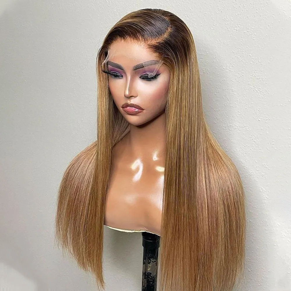 

Long Ombre Honey Blonde Silky Straight European Virgin HumanHair Jewish Wig 13x6Lace Front Kosher Sheitel Wig For Women BabyHair