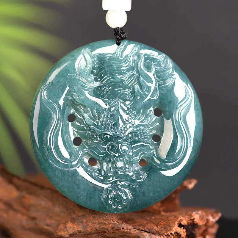 

Natural A-grade Jade Blue Water Tyrant Dragon Brand Atmospheric Life Xiaolong Pendant Ice Jadeite Men's Gifts Women's Jewelry