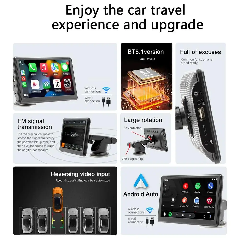 7-дюймовый автомобильный mp5-плеер, совместимый с Carplay Android, портативный автомобильный беспроводной стерео сенсорный экран, Bluetooth-совместимый, Hands-f P6R3
7-дюймовый автомобильный mp5-плеер, совместимый с Carplay Android, портативный автомобильный беспроводной стерео сенсорный экран, Bluetooth-совместимый, Hands-f P6R3