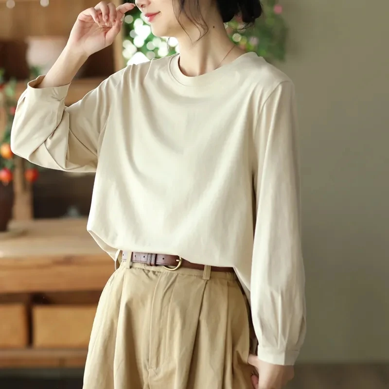 Yasuk Summer Solid Casual Women's Loose Tees Cotton Top Female Blouse Long Sleeve Pullover T-Shirt Versatile
Yasuk Summer Solid Casual Women's Loose Tees Cotton Top Female Blouse Long Sleeve Pullover T-Shirt Versatile